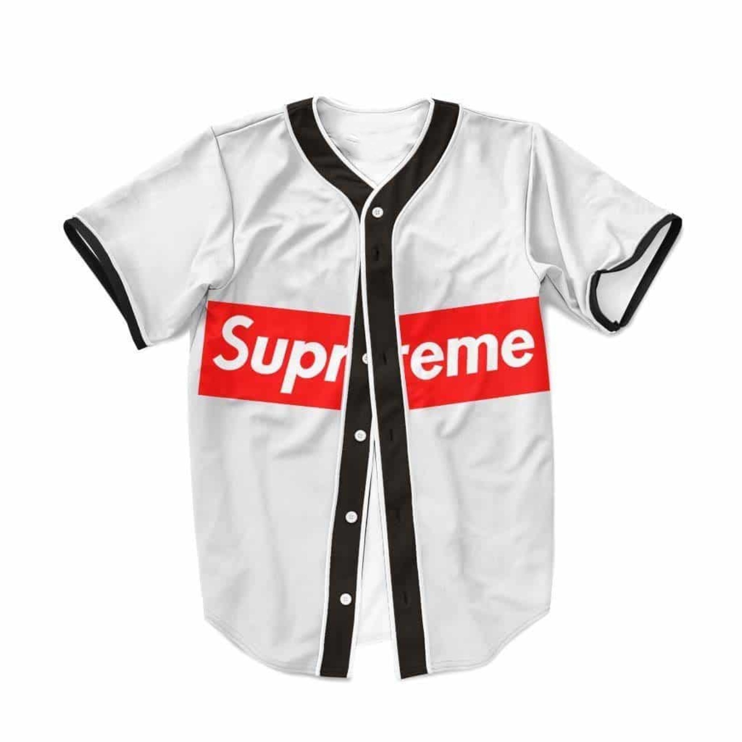 Supreme Brand Streetwear - Jersey Baseball Gaya Supreme Putih Cetak