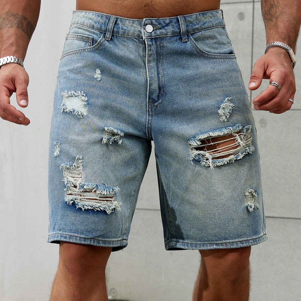 Streetwear Brands - Celana pendek Jeans sobek pria, bawahan