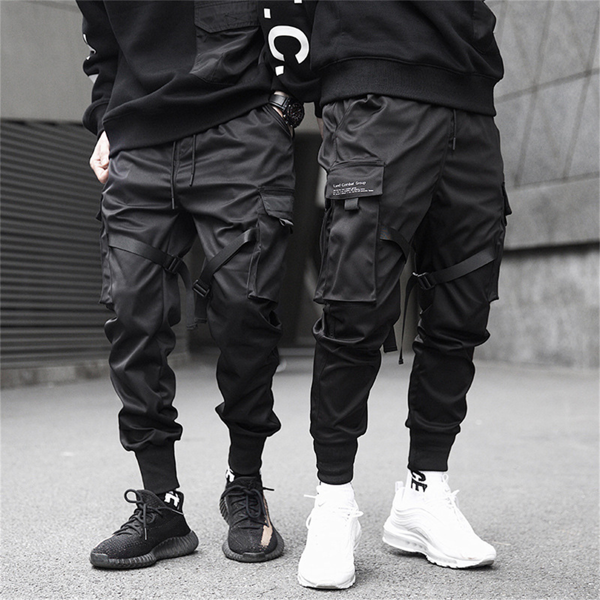 Streetwear Brand Fashion - Celana kargo hitam Hip Hop, celana