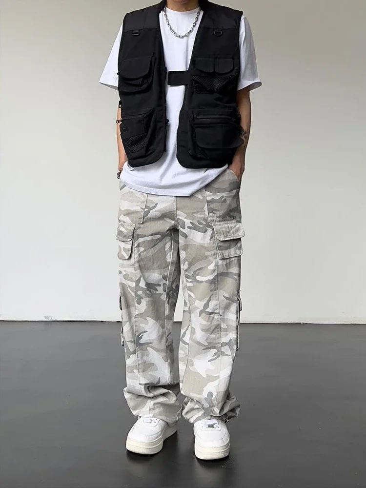 Corteiz Cargo Pant - Abu-abu Trekking kamuflase lurus Camo celana
