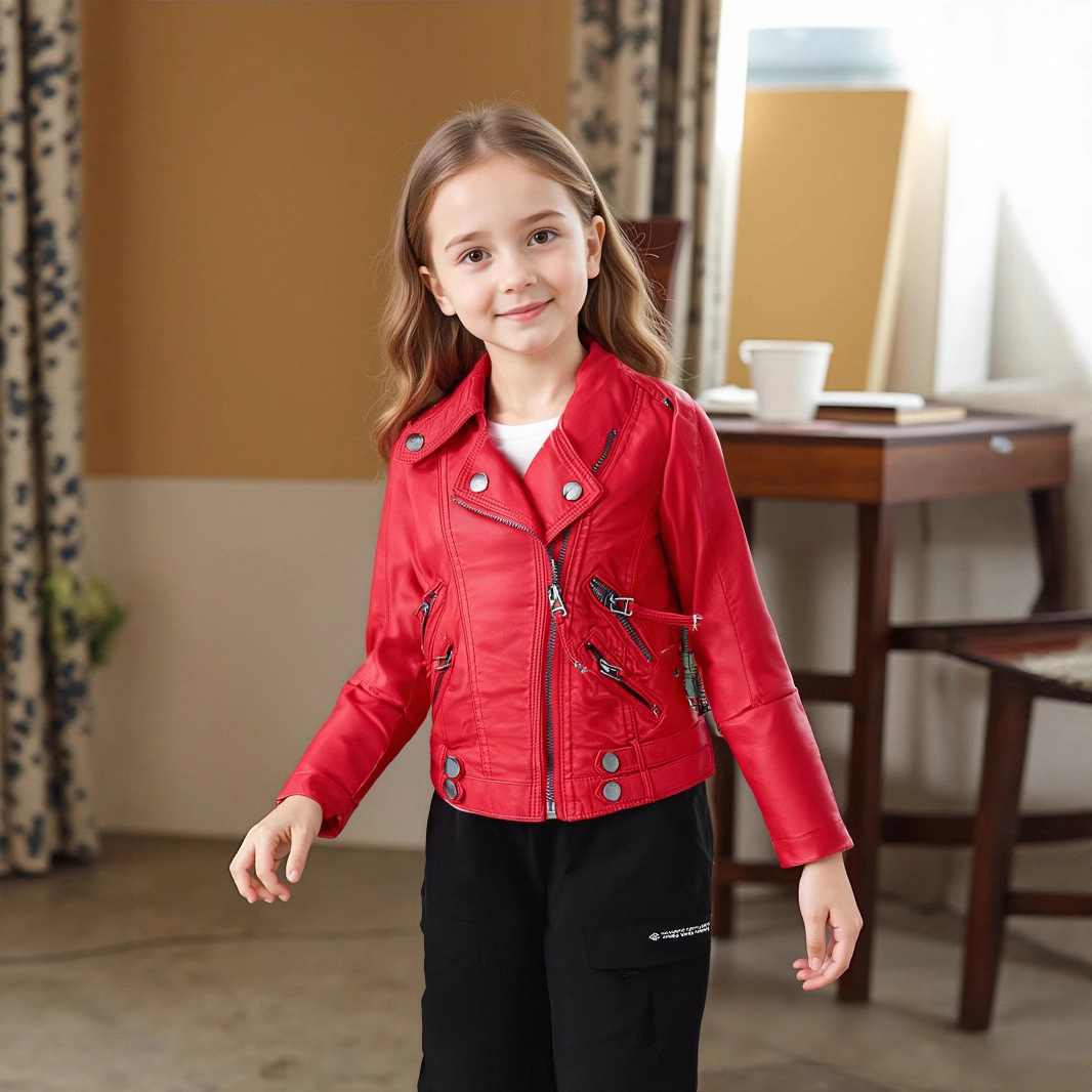 Streetwear Brand Photography - Jaket Kulit PU Anak-Anak Motif Motor