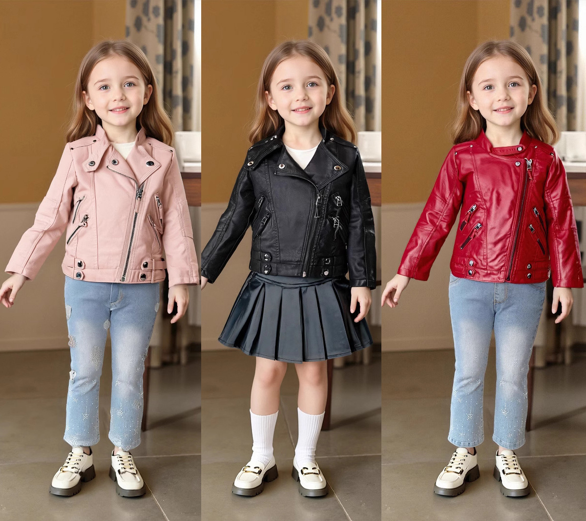 Jaket Kulit PU Anak Perempuan  - Streetwear Brands ulasan dan harga