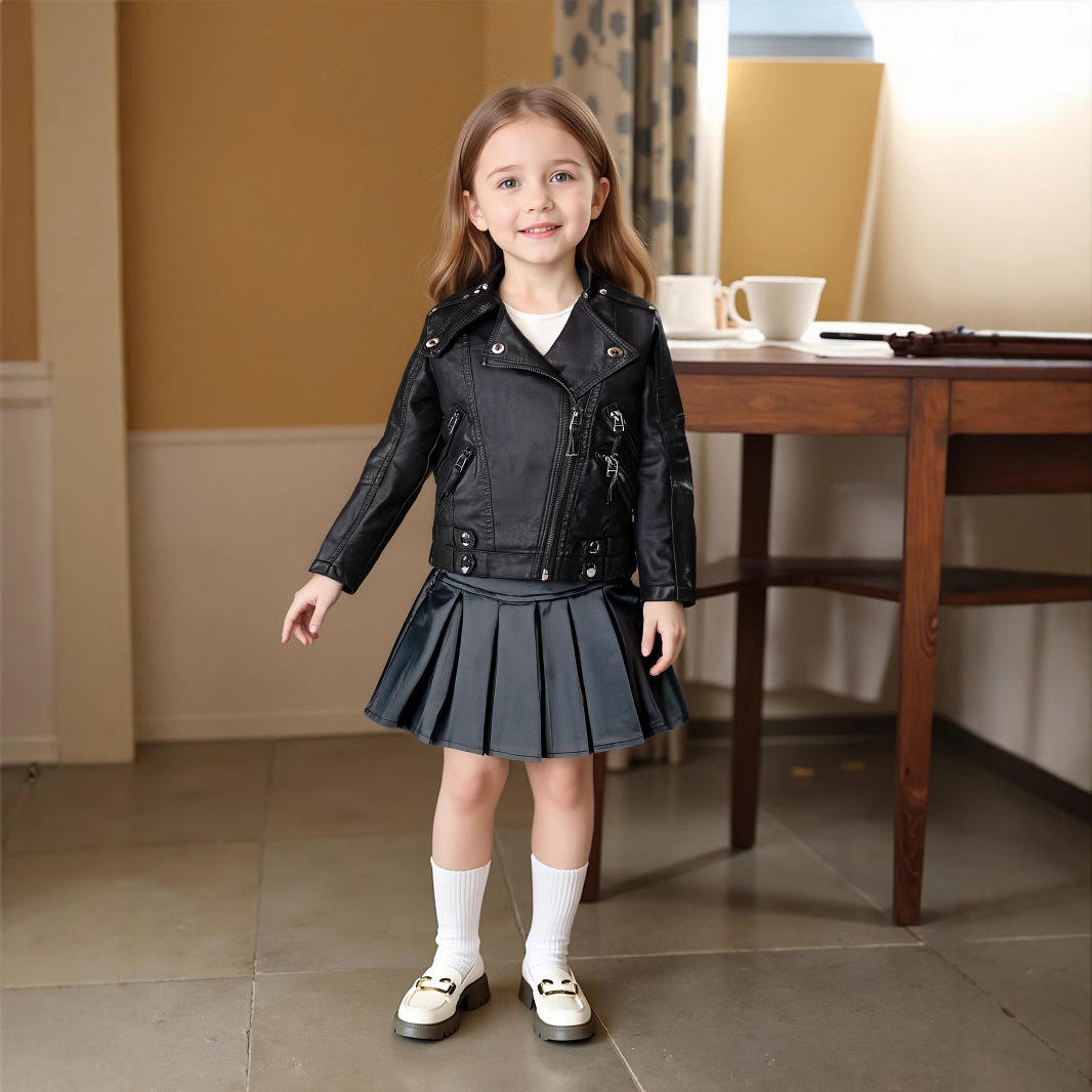 Jaket Kulit PU Anak Perempuan  - Streetwear Brands ulasan dan harga