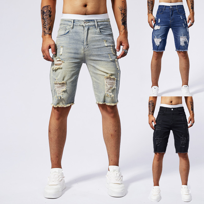 Celana Pendek Denim Robek Pria - Streetwear Brands ulasan dan harga