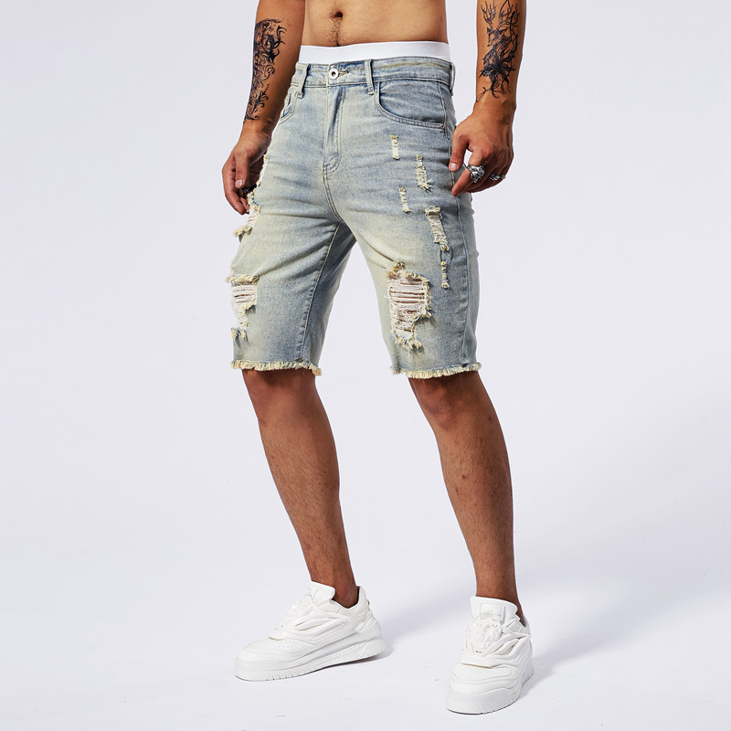 Celana Pendek Denim Robek Pria - Streetwear Brands ulasan dan harga