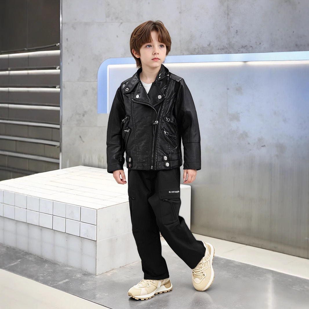 Jaket Kulit PU Anak-Anak Motif - Streetwear Brand Photography ulasan dan harga