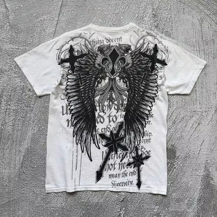 Kaos T-Shirt Y2K Gothic Wing C - Streetwear Brand Graphics ulasan dan harga