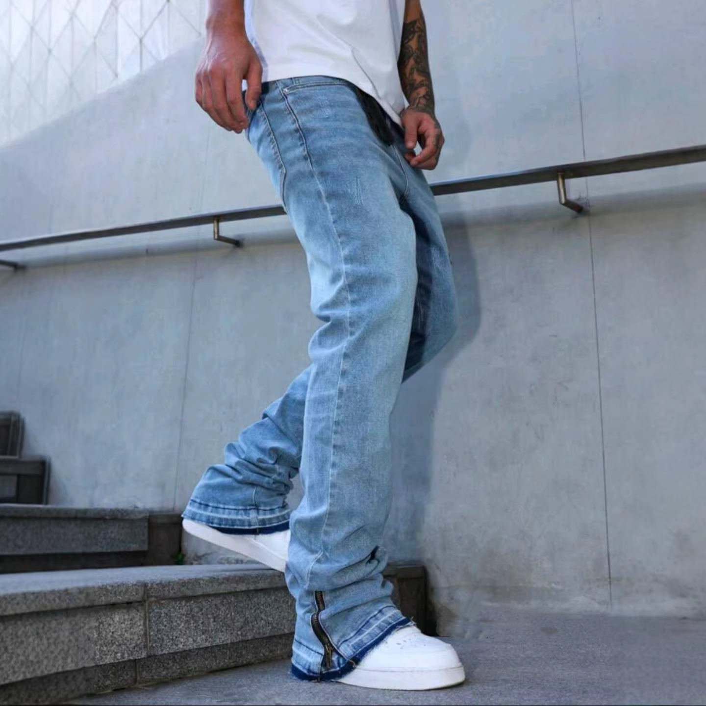 Celana Jeans Biru Muda Pria Mo - Gallery Dept Flare ulasan dan harga